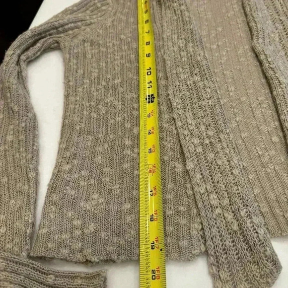 EILEEN FISHER Cardigan SP Cotton Linen Ribbed Slub Open Front Long Sleeve Beige - Picture 7 of 10